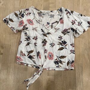 Mudd Floral Short Sleeve Tie-Front Top